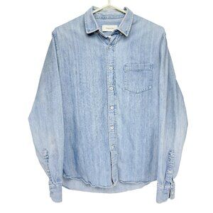 DRAPEAU NOIR Denim/Chambray Button-Up Long Sleeves Light Blue Wash Shirt Size‎ L